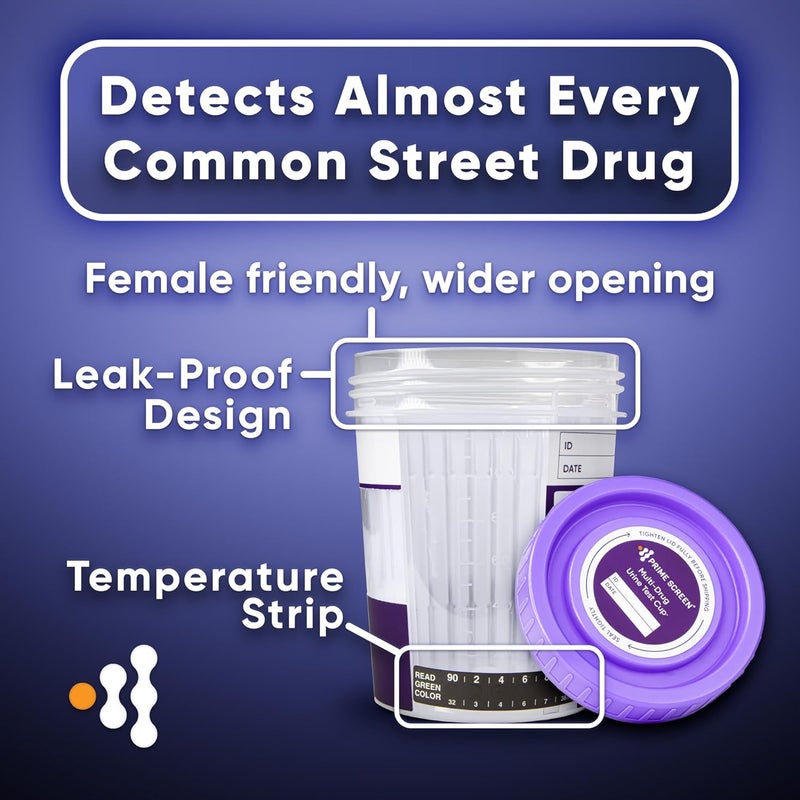 Prime Screen Drug Test Cup 18 Panel Kit (AMP,BAR,BUP,BZO,COC,mAMP,MDMA,MOP,MTD,OXY,PCP,TCA,THC, ETG, FTY, TRA, K2,TRA100) -[25 Pack]-CDOA-S1185EFTKK - Image 5